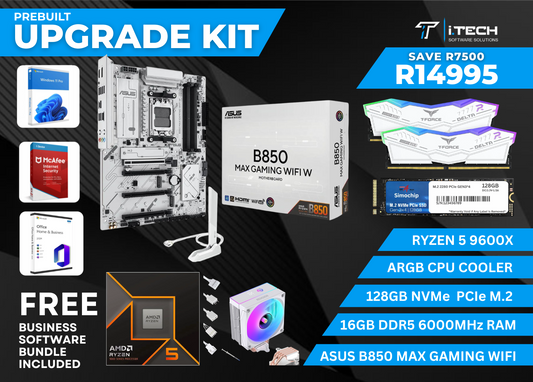 GAMING UPGRADE KIT | Ryzen 5 9600X & ARGB CPU Cooler | 16GB DDR5 6000MHz | 128GB SSD | ASUS B850 MAX